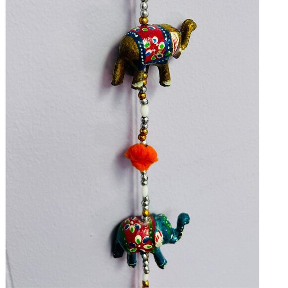 Indian Painted Boho Elephant String with Bell Charm, Colorful Home Decor Accent - Picture 4 of 6